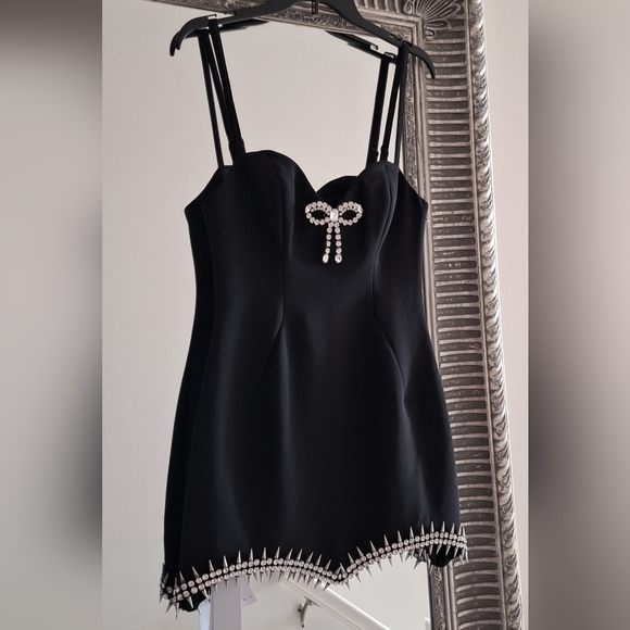 AREA Crystal Embellished Spike Sleeveless Mini Dress In Black US 10 Org $1,495 - Picture 5 of 16